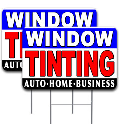 Window Tinting 2 Pack Yard Sign 16" x 24" - Double-Sided Print, with Metal Stakes (Made in The USA) 841098163983