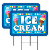 ICE CREAM 2 Pack Double-Sided Yard Signs 16" x 24" with Metal Stakes (Made in Texas)