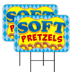 Soft Pretzels 2 Pack Double-Sided Yard Signs 16" x 24" with Metal Stakes (Made in Texas)