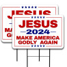 Jesus 2024 Make America Godly Again 2 Pack Double-Sided Yard Signs 16" x 24" with Metal Stakes (Made in Texas)