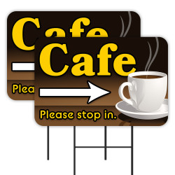 Cafe 2 Pack Double-Sided Yard Signs 16" x 24" with Metal Stakes (Made in Texas)