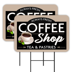 Coffee Shop - Tea & Pastries 2 Pack Double-Sided Yard Signs 16" x 24" with Metal Stakes (Made in Texas)