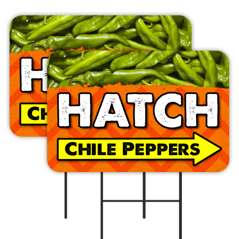 Hatch Chile Peppers 2 Pack Double-Sided Yard Signs 16" x 24" with Metal Stakes (Made in Texas)