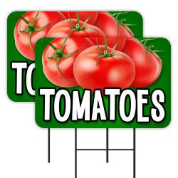 Tomatoes 2 Pack Double-Sided Yard Signs 16" x 24" with Metal Stakes (Made in Texas)