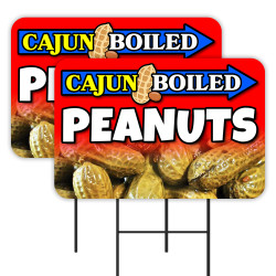 Cajun Boiled Peanuts 2 Pack Double-Sided Yard Signs 16" x 24" with Metal Stakes (Made in Texas)