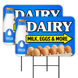 Dairy - Milk Eggs & More 2 Pack Double-Sided Yard Signs 16" x 24" with Metal Stakes (Made in Texas)