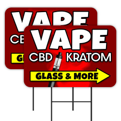 Vape CBD Kratom - Red 2 Pack Double-Sided Yard Signs 16" x 24" with Metal Stakes (Made in Texas)