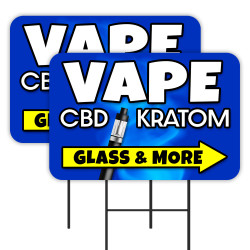 Vape CBD Kratom - Blue 2 Pack Double-Sided Yard Signs 16" x 24" with Metal Stakes (Made in Texas)
