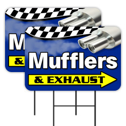 Mufflers & Exhaust 2 Pack Double-Sided Yard Signs 16" x 24" with Metal Stakes (Made in Texas)