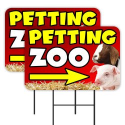 Petting Zoo 2 Pack Double-Sided Yard Signs 16" x 24" with Metal Stakes (Made in Texas)