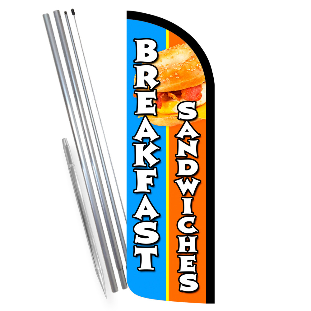 Breakfast Sandwiches Premium Windless Feather Flag Bundle (Complete Kit) OR Opti