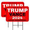 Trump Vance 2024 - Never Surrender 2 Pack Double-Sided Yard Signs 16" x 24" with Metal Stakes (Made in Texas)