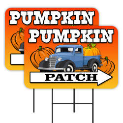 Pumpkin Patch 2 Pack Double-Sided Yard Signs 16" x 24" with Metal Stakes (Made in Texas)