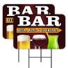 BAR - Beer Wine Cocktails 2 Pack Double-Sided Yard Signs 16" x 24" with Metal Stakes (Made in Texas)