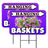 Hanging Flower Baskets 2 Pack Double-Sided Yard Signs 16" x 24" with Metal Stakes (Made in Texas)