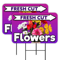 Fresh Cut Flowers 2 Pack Double-Sided Yard Signs 16" x 24" with Metal Stakes (Made in Texas)