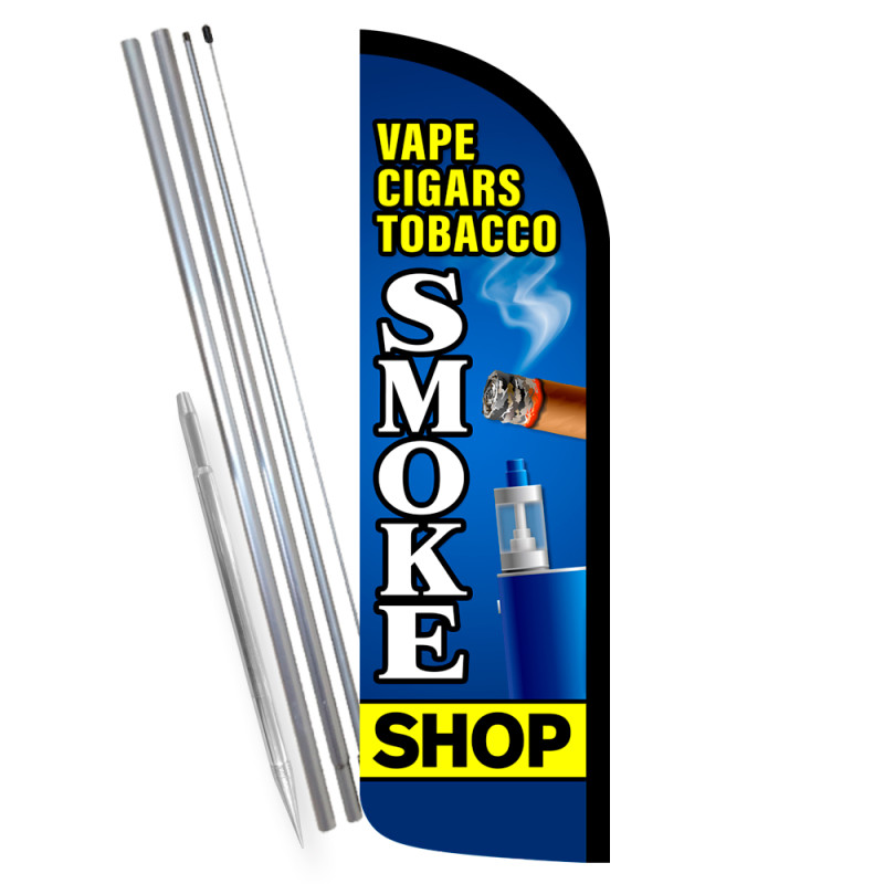 Smoke Shop - Vape Cigars Tobacco Premium Windless Feather Flag Bundle (Complete Kit) OR Optional Replacement Flag Only