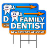 Family Dentist - New Patients Welcome 2 Pack Double-Sided Yard Signs 16" x 24" with Metal Stakes (Made in Texas)