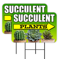 Succulent Plants 2 Pack Double-Sided Yard Signs 16" x 24" with Metal Stakes (Made in Texas)