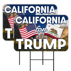 California For Trump 2 Pack Double-Sided Yard Signs 16" x 24" with Metal Stakes (Made in Texas)