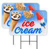 Ice Cream 2 Pack Double-Sided Yard Signs 16" x 24" with Metal Stakes (Made in Texas)