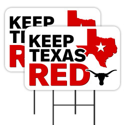 Keep Texas Red - Republican - Trump 2 Pack Double-Sided Yard Signs 16" x 24" with Metal Stakes (Made in Texas)