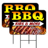 BBQ Ribs & More 2 Pack Double-Sided Yard Signs 16" x 24" with Metal Stakes (Made in Texas)