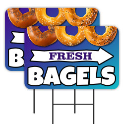 Fresh Bagels 2 Pack Double-Sided Yard Signs 16" x 24" with Metal Stakes (Made in Texas)