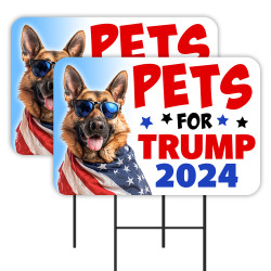 Pets For Trump 2024 - Dogs Cats 2 Pack Double-Sided Yard Signs 16" x 24" with Metal Stakes (Made in Texas)