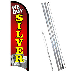 WE Buy Silver Premium Windless Feather Flag Bundle (11.5' Tall Flag, 15' Tall Flagpole, Ground Mount Stake)