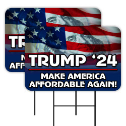 Trump 2024 - Make America Affordable Again 2 Pack Double-Sided Yard Signs 16" x 24" with Metal Stakes (Made in Texas)