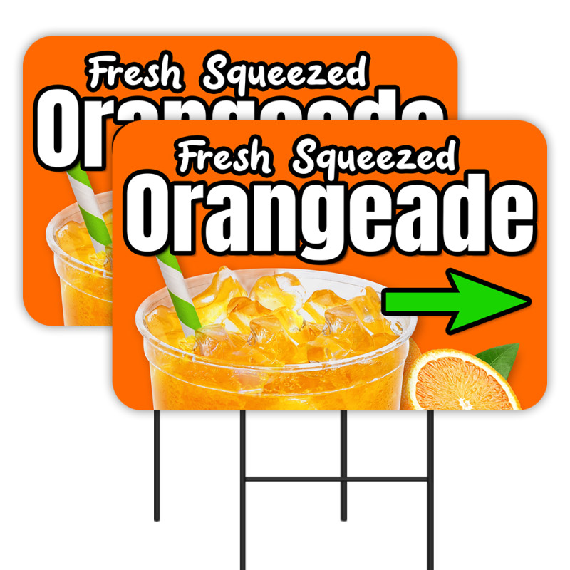 Fresh Squeezed Orangeade 2 Pack Double-Sided Yard Signs 16" x 24" with Metal Stakes (Made in Texas)