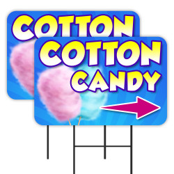 COTTON CANDY 2 Pack Double-Sided Yard Signs 16" x 24" with Metal Stakes (Made in Texas)