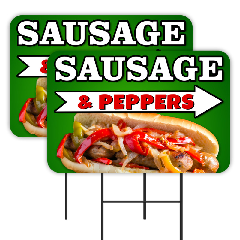 Sausage & Peppers 2 Pack Double-Sided Yard Signs 16" x 24" with Metal Stakes (Made in Texas)