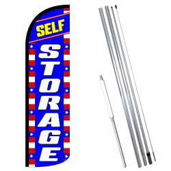 SELF Storage Patriotic Windless Feather Flag Bundle (11.5' Tall Flag, 15' Tall Flagpole, Ground Mount Stake)