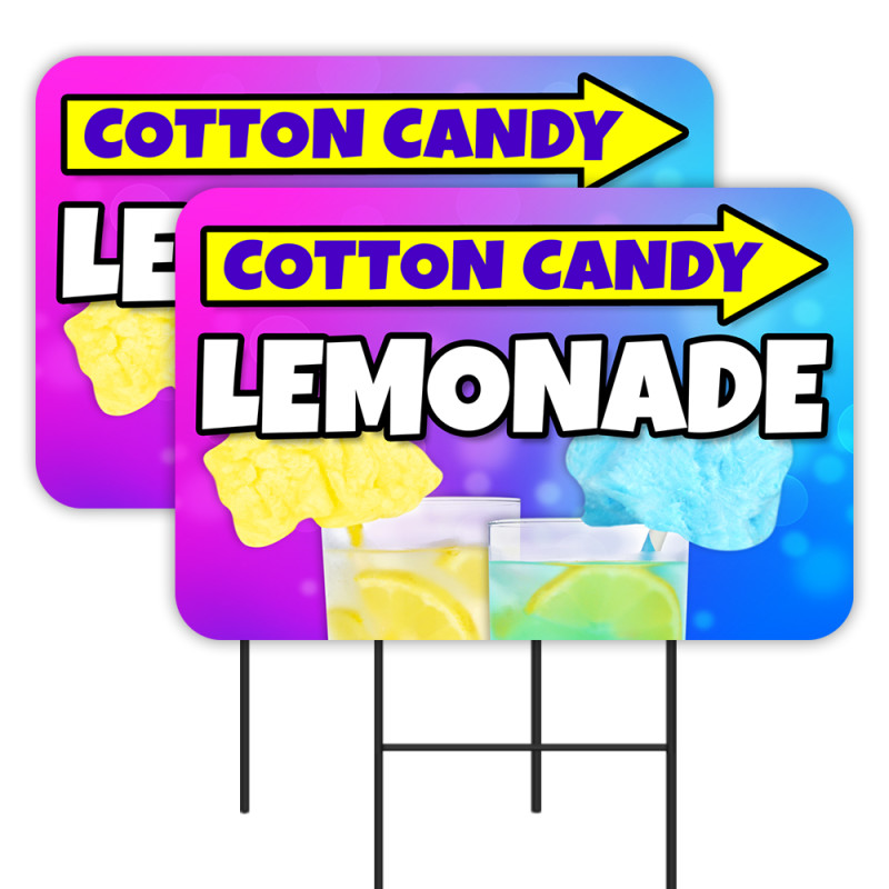 Cotton Candy Lemonade 2 Pack Double-Sided Yard Signs 16" x 24" with Metal Stakes (Made in Texas)