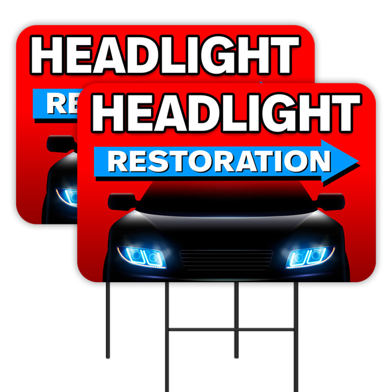 Headlight Restoration 2 Pack Double-Sided Yard Signs 16" x 24" with Metal Stakes (Made in Texas)