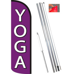 Yoga (Purple/White) Windless Feather Flag Bundle (11.5' Tall Flag, 15' Tall Flagpole, Ground Mount Stake)