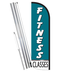 Fitness Classes Windless Feather Flag Bundle (11.5' Tall Flag, 15' Tall Flagpole, Ground Mount Stake) 841098167745