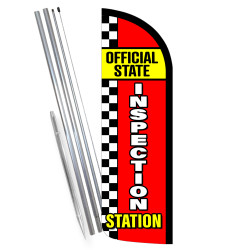 Official State Inspection Station Premium Windless Feather Flag Bundle (Complete Kit) OR Optional Replacement Flag Only