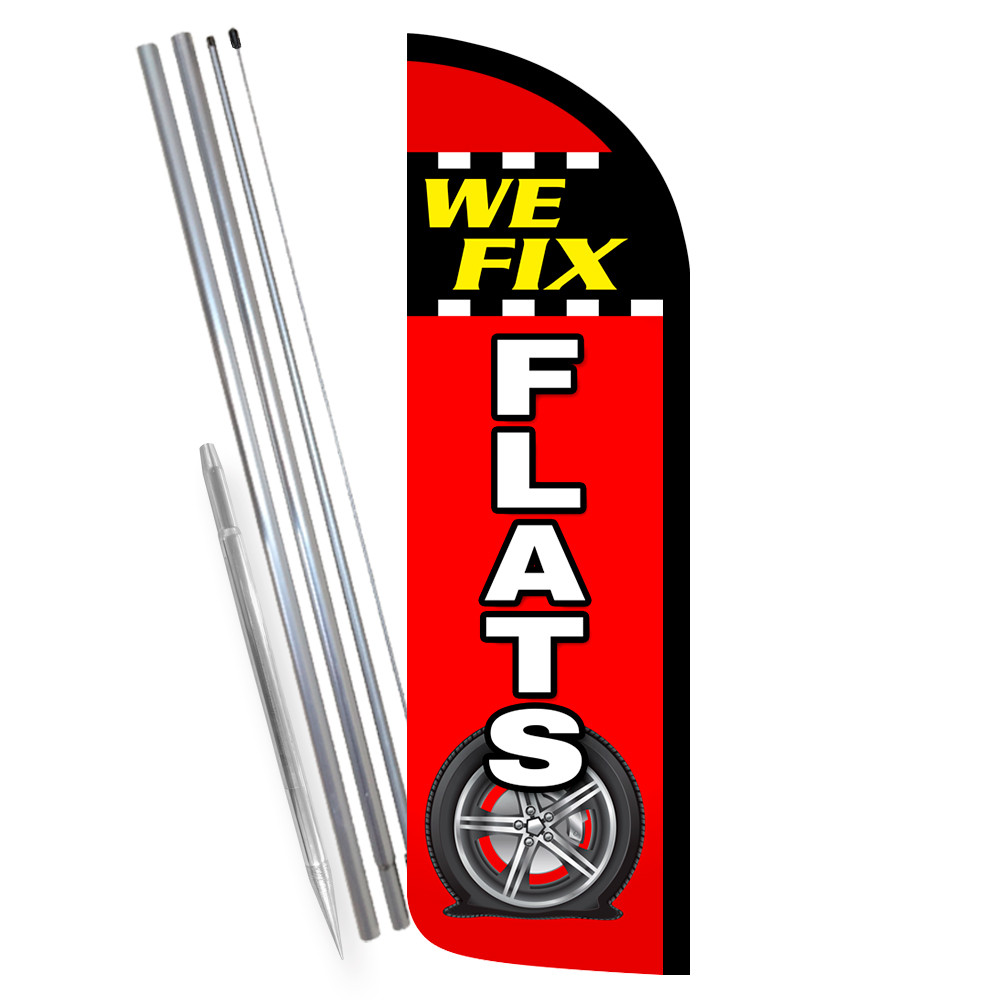 We Fix Flats – Tires Premium Windless Feather Flag Bundle (Complete Kit) OR Opti