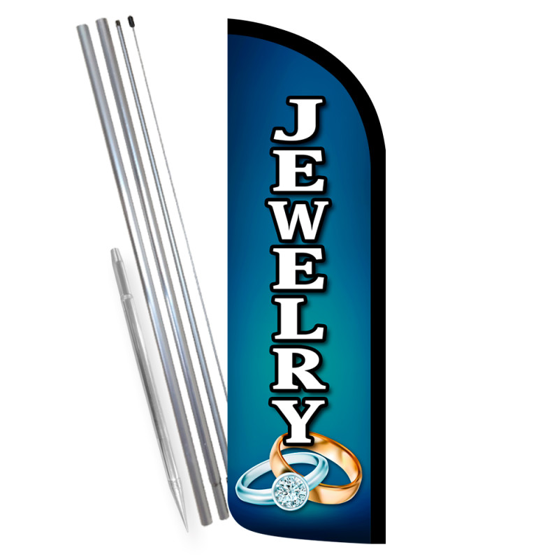 Jewelry Premium Windless Feather Flag Bundle (Complete Kit) OR Optional Replacement Flag Only