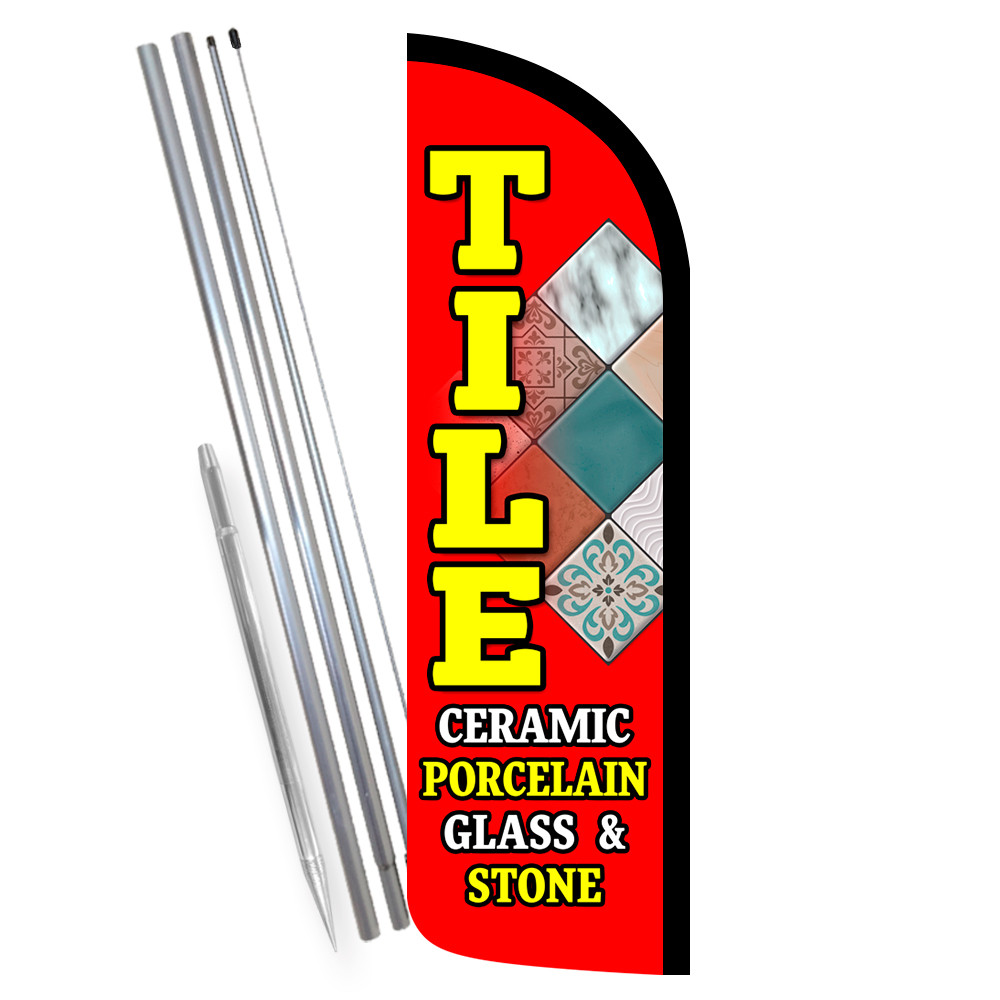 Floor Tile – Flooring Premium Windless Feather Flag Bundle (Complete Kit) OR Opt