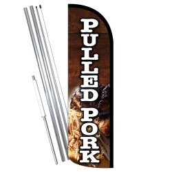 Pulled Pork Windless Feather Flag Bundle (11.5' Tall Flag, 15' Tall Flagpole, Ground Mount Stake) 841098167790