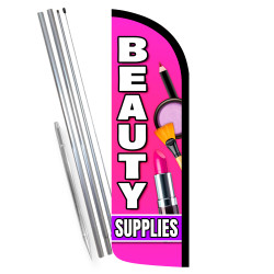 Beauty Supplies Premium Windless Feather Flag Bundle (Complete Kit) OR Optional Replacement Flag Only