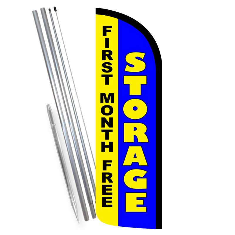 Storage - First Month Free (Blue/Yellow) Premium Windless Feather Flag Bundle (Complete Kit) OR Optional Replacement Flag Only