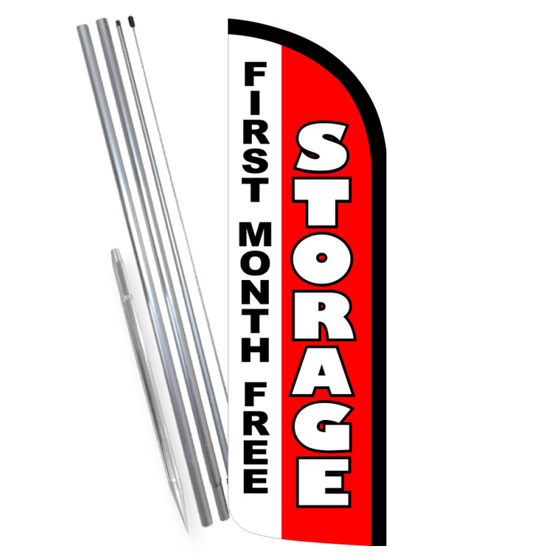 Storage - First Month Free (Red) Premium Windless Feather Flag Bundle (Complete Kit) OR Optional Replacement Flag Only