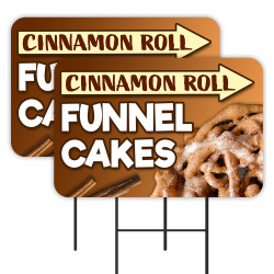 Cinnamon Roll Funnel Cakes 2 Pack Double-Sided Yard Signs 16" x 24" with Metal Stakes (Made in Texas)