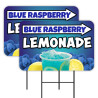 Blue Raspberry Lemonade 2 Pack Double-Sided Yard Signs 16" x 24" with Metal Stakes (Made in Texas)