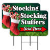 Stocking Stuffers Sold Here 2 Pack Double-Sided Yard Signs 16" x 24" with Metal Stakes (Made in Texas)